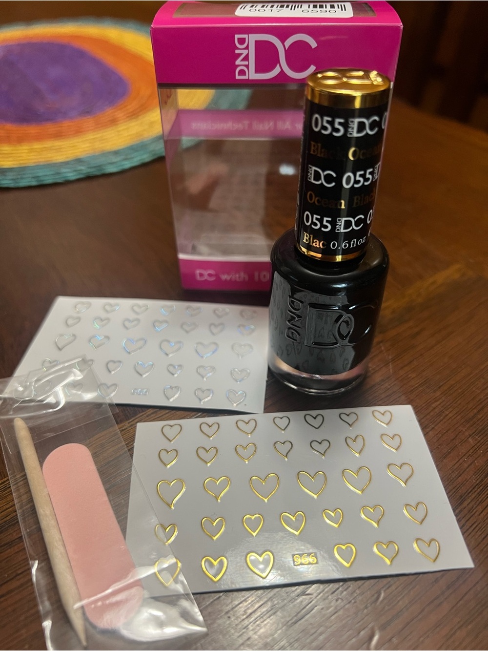 DND DC Black Nail Lacquer with Gold Heart Decals